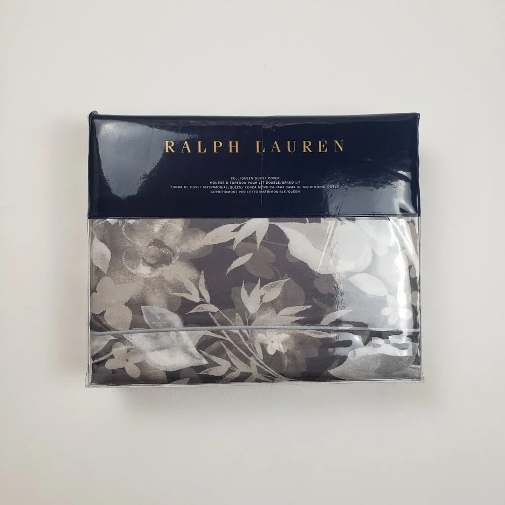 Ralph Lauren Home Avery Full/Queen Duvet Cover Grey Floral Chrysanthemum Heather